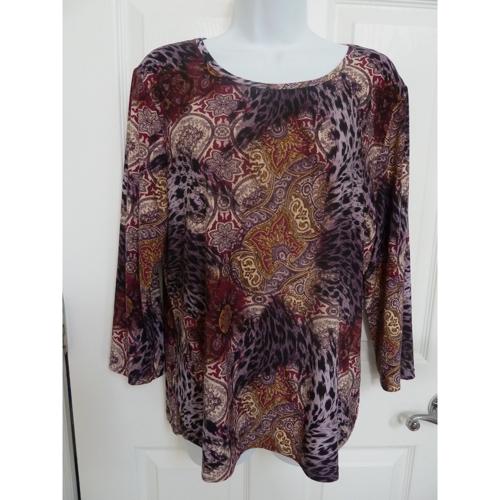 NWOT NYGARD COLLECTION Sz L, 14/16 Pullover Abstract Top 3/4 Sleeve